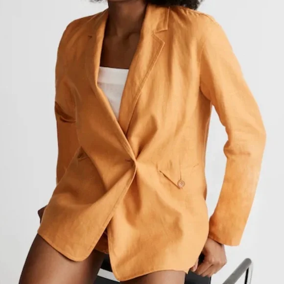 Madewell Double Breasted Relaxed Fit Lightweight Linen Blazer in Fresco, Size M - Picture 1 of 9